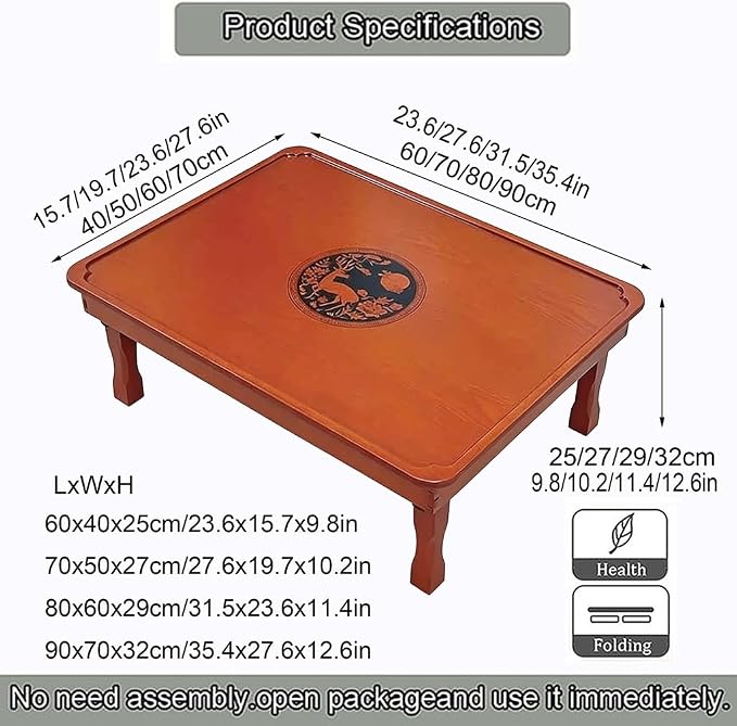 SH-tables Folding Coffee Table, Korean Tatami Low Wooden Table, Hand-Painted - Image 2