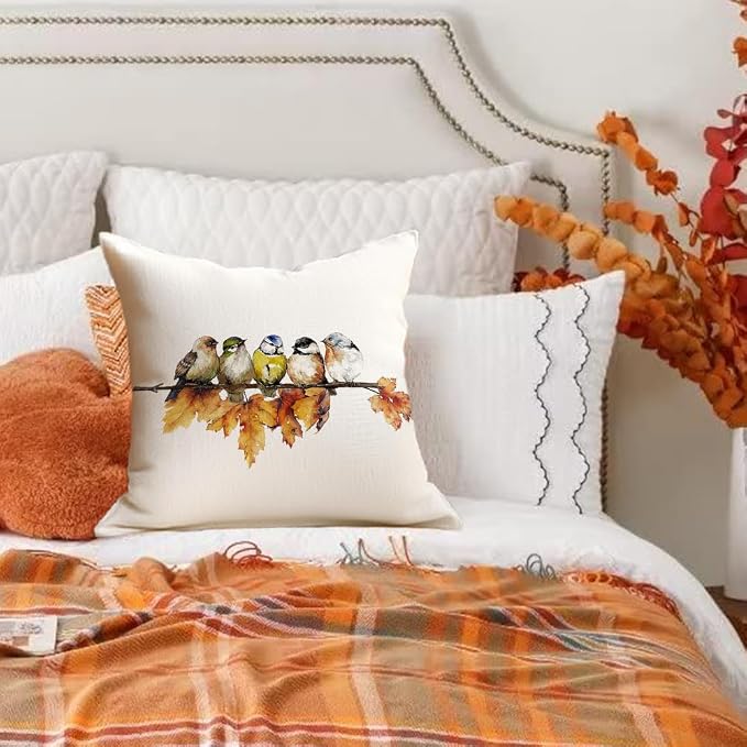 RABUSOFA Fall Pillow Covers 18x18 Inch Watercolor Bird Autumn Decorations - Image 4