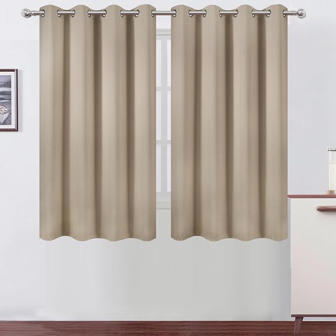 Khaki Thermal Blackout Curtains/52 x 54 Inch/Set of 2 Panels Room Darkening by Lemomo
