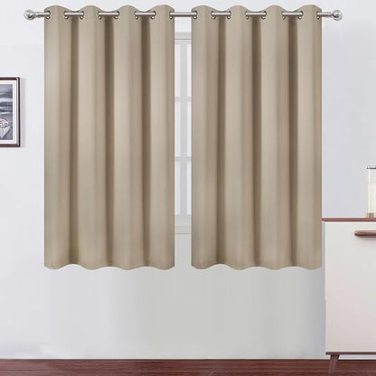Blackout Curtains 66 x 54 Inch Long Khaki Curtains Set of 2 Panels Room by Lemomo