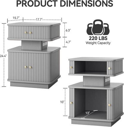 Nightstand with Charging Station, Modern Night Stand with Smart Led Light and 2 - Image 2