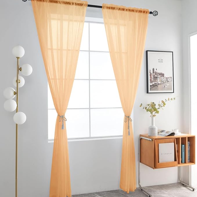 SpaceDresser Beige Sheer Curtains 4 Panels Rod Pocket Semi-Sheer Curtain 108 - Image 3