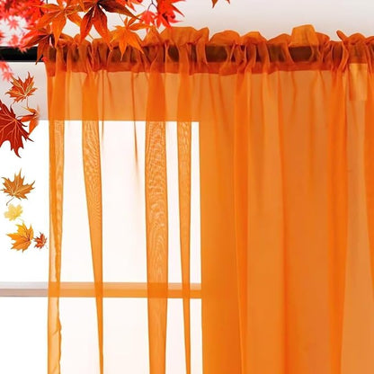 SpaceDresser Basic Rod Pocket Sheer Voile Window Curtain Panels Orange 1 Pair 2 - Image 2