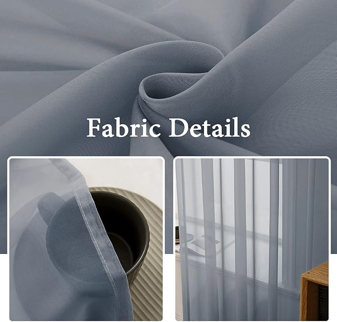 MIULEE 2 Panels Sheer Curtains for Living Room 54X63 Inch Dark Grey | Sheer - Image 3