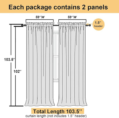White Sheer Curtains 102 Inches Long 2 Pcs, Light Filtering Living Room Curtains - Image 2