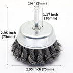 6-Piece Twisted Wire Brush Wheel Set - Metal Rust Removal, Polishing, Cleaning - 1/4″ (6mm) Shank - Removes Burrs, Dust, and Paint - Handles Rough Surfaces - Rotary Tool Accessories