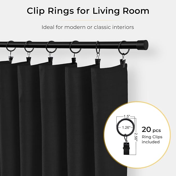 INOVADAY Linen Textured 100% Blackout Sliding Door Curtains 102x90 Black | 1 - Image 5