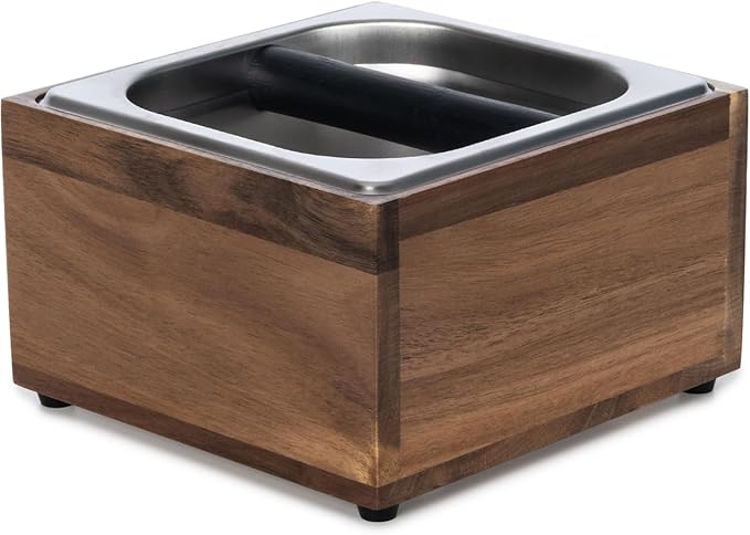 Knock Box Espresso - Coffee Knock Box and Tamp Station for Espresso Coffee Grounds Puck, Tamping Station Large Capacity Non-Slip Base Stainless Steel Dump Bin Barist Tools Quiet Design