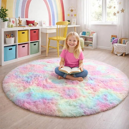 Amdrebio Rainbow Unicorn Pastel Round Circle Rug 5Ft - Image 3