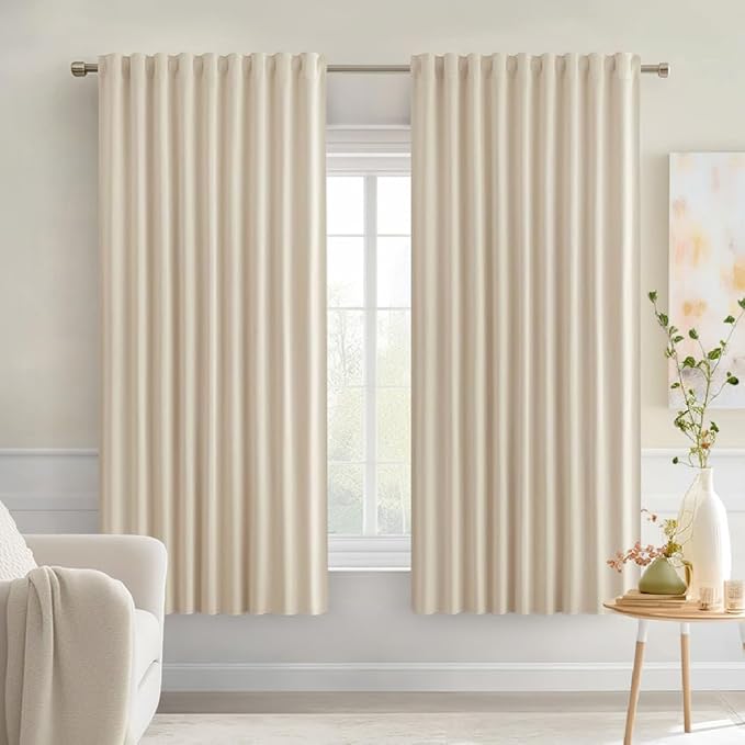 MIULEE Cream Beige Back Tab Blackout Curtains 52x63 Inches Long 2 Panel Set | by MIULEE