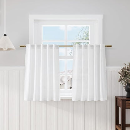 Short Curtains for Kitchen Windows Over Sink White Linen Blend Semi Sheer by Nanspring
