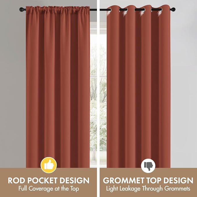 MIULEE Set of 4 Terracotta 45 Inch Short Blackout Kitchen Window Curtains | - Image 7