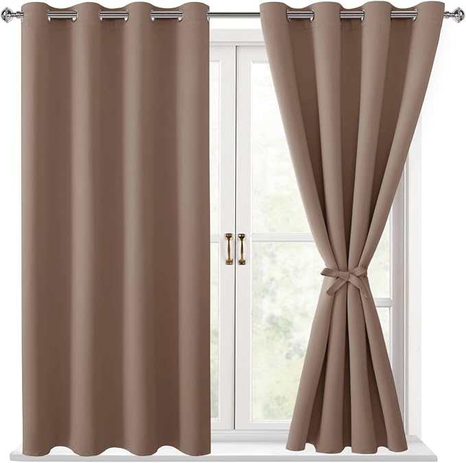 Blackout Curtains for Bedroom, Cappuccino, 52 x 45 Inch, 2 Panels | Thermal by Hiasan