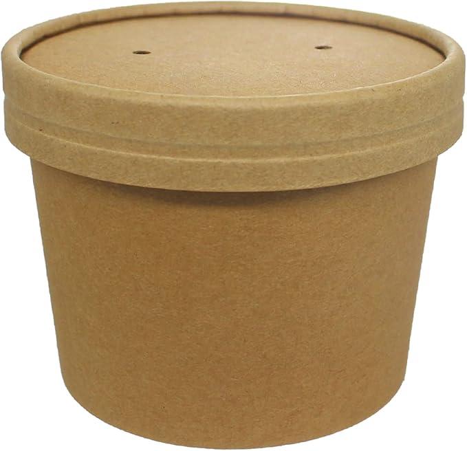 Paper Ice Cream Cups with Paper Lids, Hot/Cold Soup Cups with Lids (Kraft) (50, 12 oz)