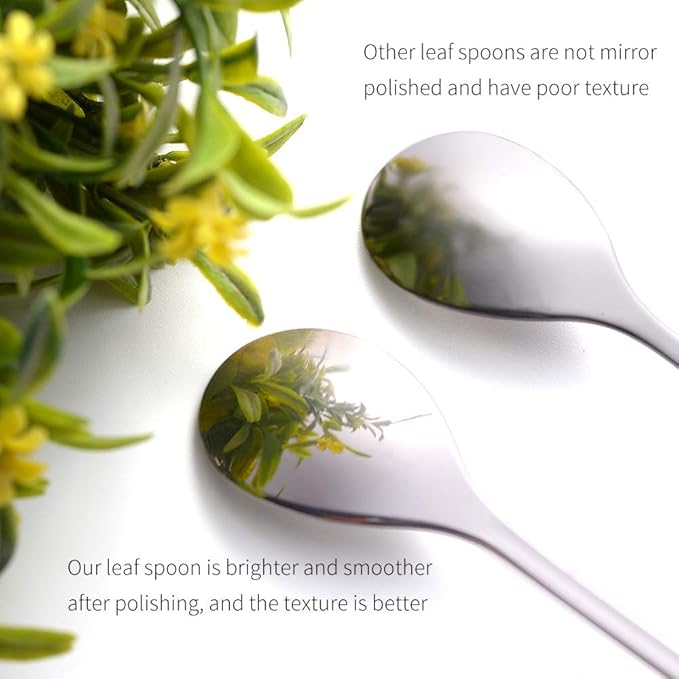 AnSaw 8-Pack Elegant Silver Leaf 4.7" Espresso Spoons - Stainless Steel, Perfect for Coffee, Demitasse, Dessert & Tea, Mini Size for Small Servings