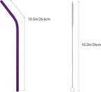10 Pcs Stainless Steel Straws, Reusable Drinking Straws, Bent Metal Straw Sets with 2 Pcs Cleaning Brushes (Purple, 10.5 Inch)