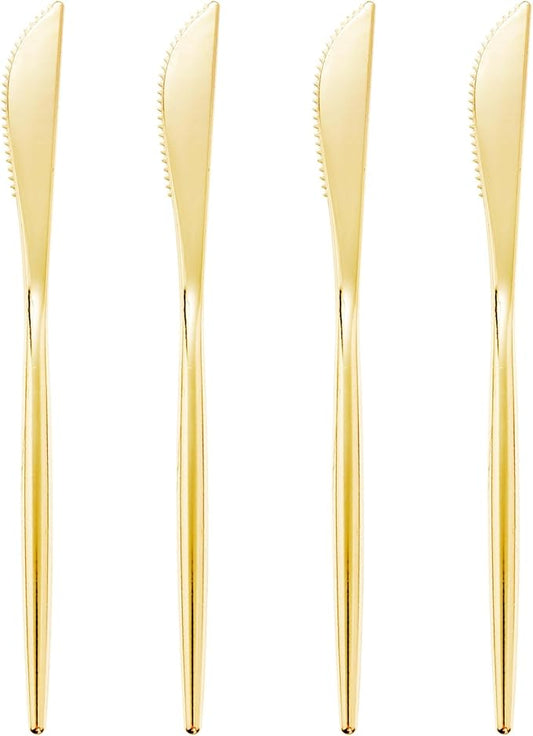 I00000 90 Pcs Gold Plastic Knives,Plastic Silverware, Gold Disposable Utensils, Heavy Duty Disposable Knives Dinnerware Perfect for Parties, Wedding & Dinners