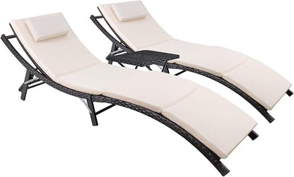 Devoko Patio Chaise Lounge Sets Outdoor Rattan Adjustable Back 3 Pieces by DEVOKO