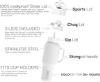 Coldest 40 oz Tumbler with Handle and Straw - 100% Leak Proof Insulated Tumbler with Lid and Straw (3 Lids) - Stainless Steel Tumblers for Women & Men - Cup Holder Friendly Base, 46 oz (Epic White)