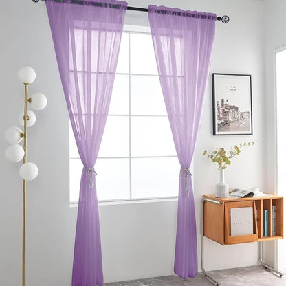 SpaceDresser Lavender Sheer Curtains 4 Panels Rod Pocket Semi-Sheer Curtain 90 - Image 3