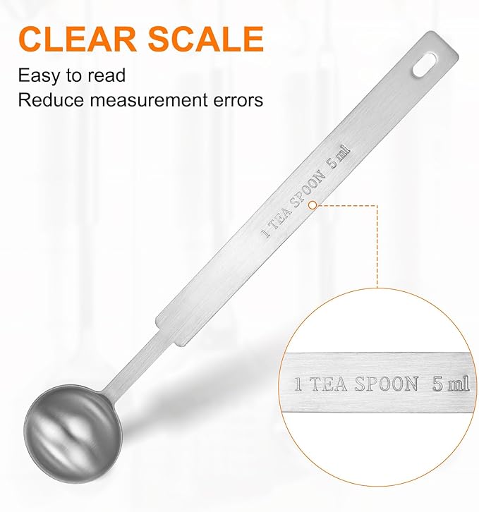 HARFINGTON Single Measuring Spoon 1tsp (1/3tbsp, 5ml) Teaspoon/Tablespoon 430 Stainless Steel Single Tiny Square Bowl Measuring Spoon Long Handle Measure Scoop