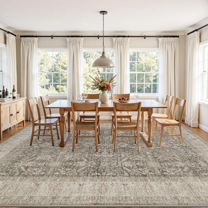 5x7 Area Rugs Living Room: Bedroom Washable Carpet Warm Taupe | Large Vintage - Image 9
