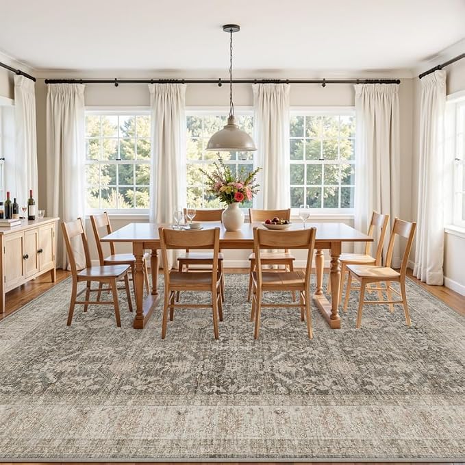 6x9 Area Rugs Living Room: Bedroom Washable Carpet Warm Taupe | Large Vintage - Image 9