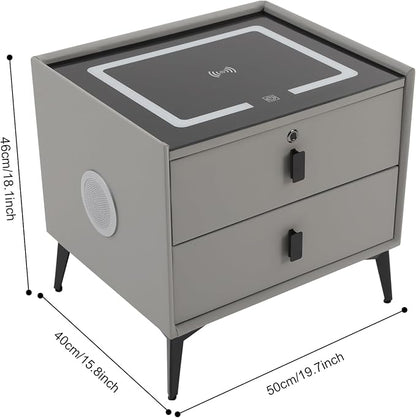Smart Nightstand w/Fingerprint Lock Drawers, Smart Bedside Table w/USB Charging - Image 3