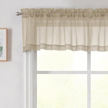 Taupe Valances for Windows, Taupe Sheer Curtains 14 Inch Length 2 Pack Kitchen by WelvetBLK