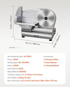 VEVOR Meat Slicer, 180W Electric Deli Food Slicer, 7.5 inch Meat Cutter with a Premium SUS420 Blade, 0-0.6 inch Adjustable Thickness, Food Slicer for Frozen, Hard Bread and Cheese, Home Use