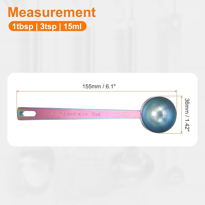 HARFINGTON 2pcs Coffee Scoop Spoon 1tbsp (3tsp, 15ml) 304 Stainless Steel Long Handle Teaspoon/Tablespoon Measuring Spoons Scoops for Tea Sugar Kitchen, Multicolor