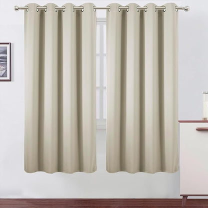 Blackout Curtains 66 x 72 Inch Long Light Beige Curtains Set of 2 Panels Room by Lemomo