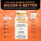 Bulk (20g) Orange Edible Glitter for Drinks | Premium Edible Glitter for Cakes Drink Brew Glitter Orange Edible Glitter Orange Cake Decorations Edible Orange Glitter for Strawberries Cocktail Glitter