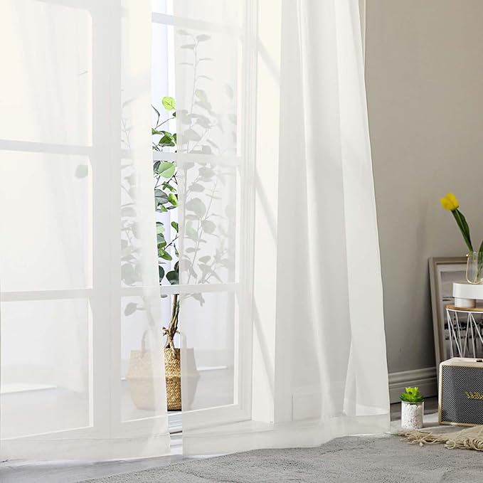 Ivory Sheer Curtains for Bedroom Living Room 90 Inches Long 2 Panels Set - Image 8