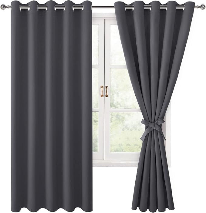 Blackout Curtains for Bedroom, 60 x 63 Inches Length, Dark Grey | Thermal by Hiasan