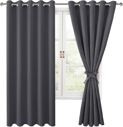 Grommet Blackout Curtains for Bedroom, 60 x 72 Inches, Dark Grey | Thermal by Hiasan