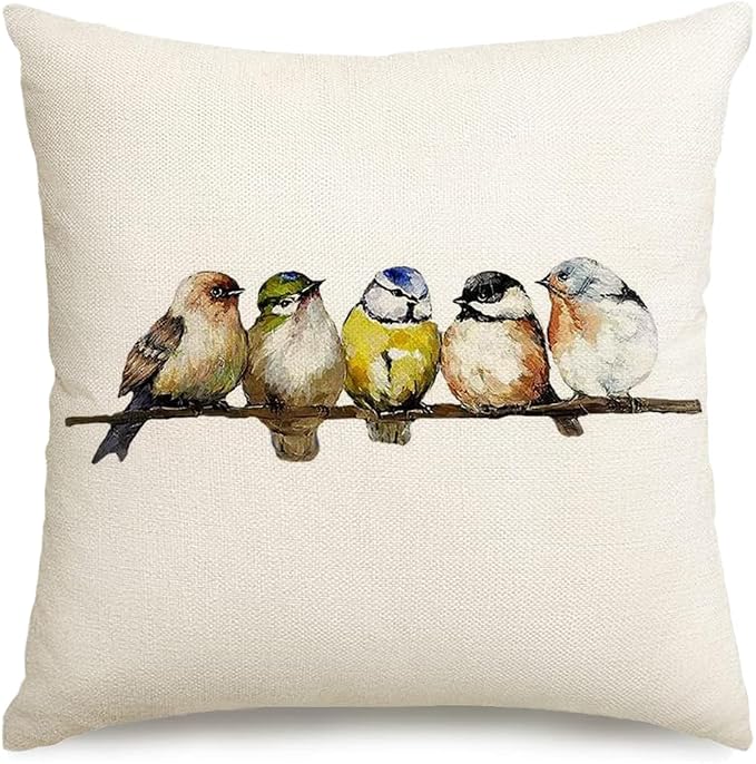 RABUSOFA 16x16 Watercolor Birds Pillows Decorative Throw Pillows Hand-Painted by RABUSOFA