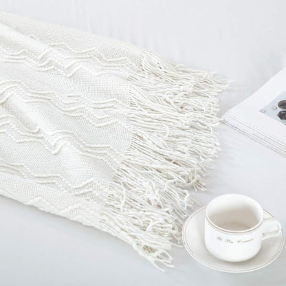 BOURINA Off White Throw Blanket 60x80 Inches Throw Textured Solid Soft Sofa - Image 3