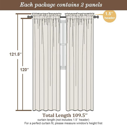 Chyhomenyc Extra Long Sheer Curtains 120 Inches Long 2 Panels Set, Light - Image 3