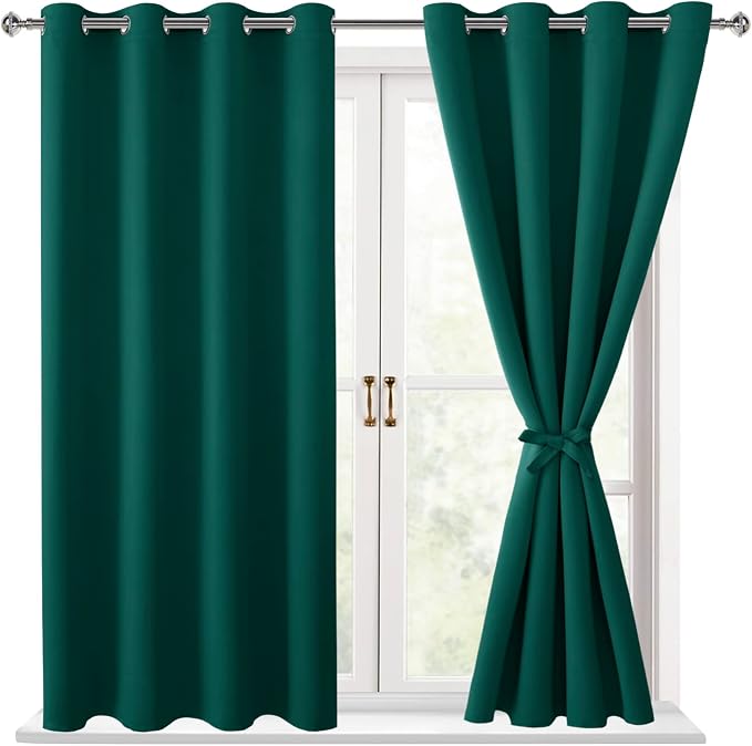 Blackout Curtains for Bedroom, Hunter Green, 52 x 45 Inch, 2 Panels | Thermal by Hiasan