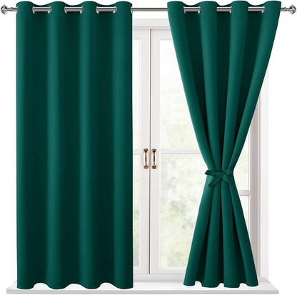 Blackout Curtains for Bedroom, Hunter Green, 52 x 45 Inch, 2 Panels | Thermal by Hiasan