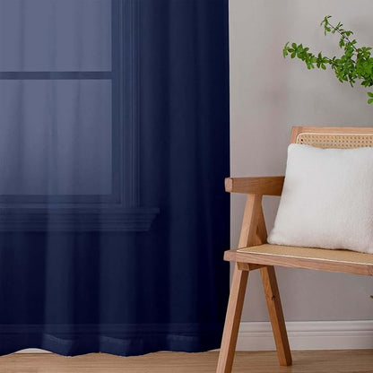 Sheer Navy Blue Curtains for Bedroom Living Room 63 Inch Length 2 Panels - Image 9