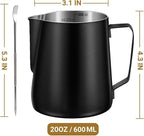 Milk Frothing Pitcher, 350ml/600ml (12oz/20oz) Milk Frother Cup Stainless Steel Jug Steaming Pitcher, Milk Coffee Cappuccino Latte Art Barista Steam Pitchers Milk Jug Cup with Decorating Pen