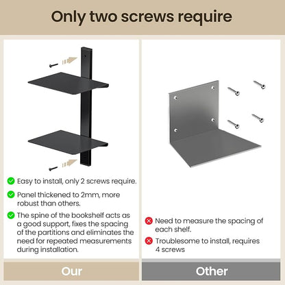 Floating Book Shelves for Wall, 2 Tier Invisible Floating Bookshelf, Vertical - Image 4