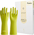 LANON 3 Pairs wahoo Skin-Friendly Cleaning Gloves, Dishwashing Kitchen Gloves with Cotton Flocked Liner, Reusable, Non-Slip, Bud Tender, Small