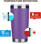 MEWAY 20oz Tumbler 8 Pack Double Wall Vacuum Insulated Travel Mug Bulk, Stainless Steel Tumblers with Lid and Straw, Durable Powder Coated Coffee Cups for Cold & Hot Drinks (Purple, 8)