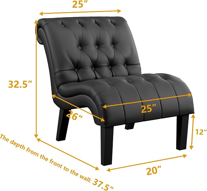 PU Leather Accent Chairs Set of 2 Button Tufted Upholstered Modern Armless - Image 2