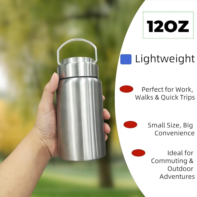 Vacuum Insulated Stainless Steel Water Bottle with Tea Infuser - Wide Mouth,BPA-Free, Leak- Proof,Keeps Cold 24H/ Hot 12H- Ideal for Travel,Office, Gym (12oz)
