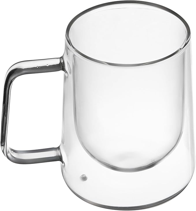 Restaurantware-Forma Professional 10.2 Ounce Double Wall Coffee Mugs, 2 Insulated Coffee Mugs With Handle - Dishwashable, Reusable, Clear Glass Beverage Cups, Freezable, For Hot Or Cold Beverages