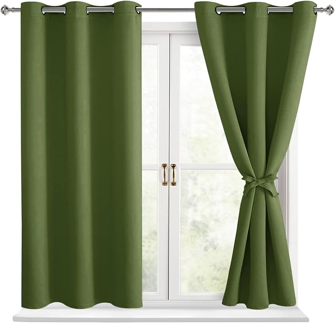 Blackout Curtains for Bedroom, Olive Green, 38 x 45 Inch 2 Panels | Thermal - Image 8